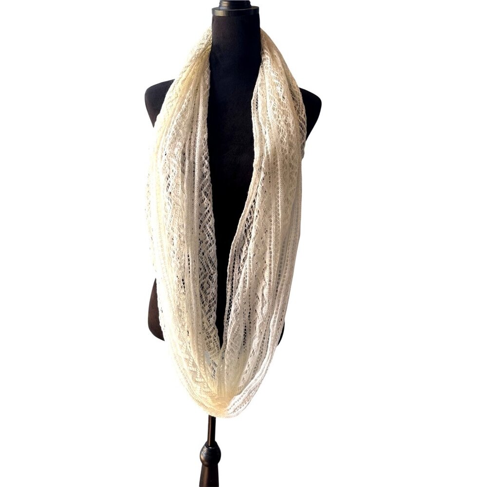 Lace Infinity Loop Scarf Ivory Lightweight & Stylish Feminine Knit Luxury Career - Picture 4 of 5